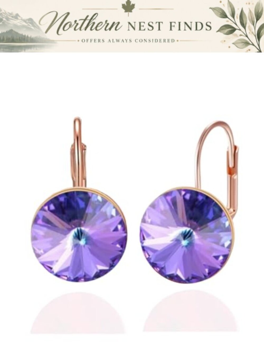 Austrian Crystal Round Drop Dangle Leverback Earrings 18K Rose Gold Plated
